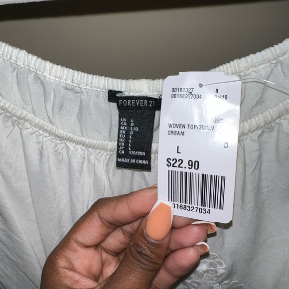 Forever 21 Linen Woven Blouse, cream/ivory color, size Large - Picture 4 of 4